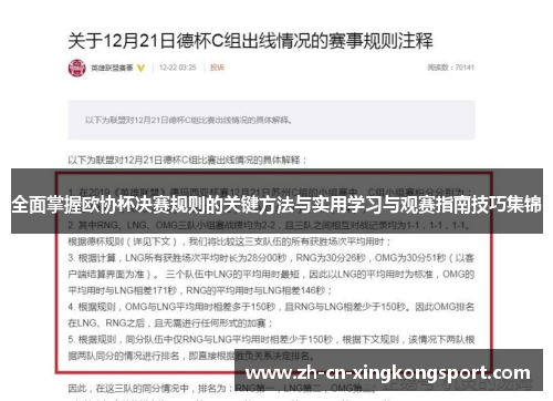 全面掌握欧协杯决赛规则的关键方法与实用学习与观赛指南技巧集锦